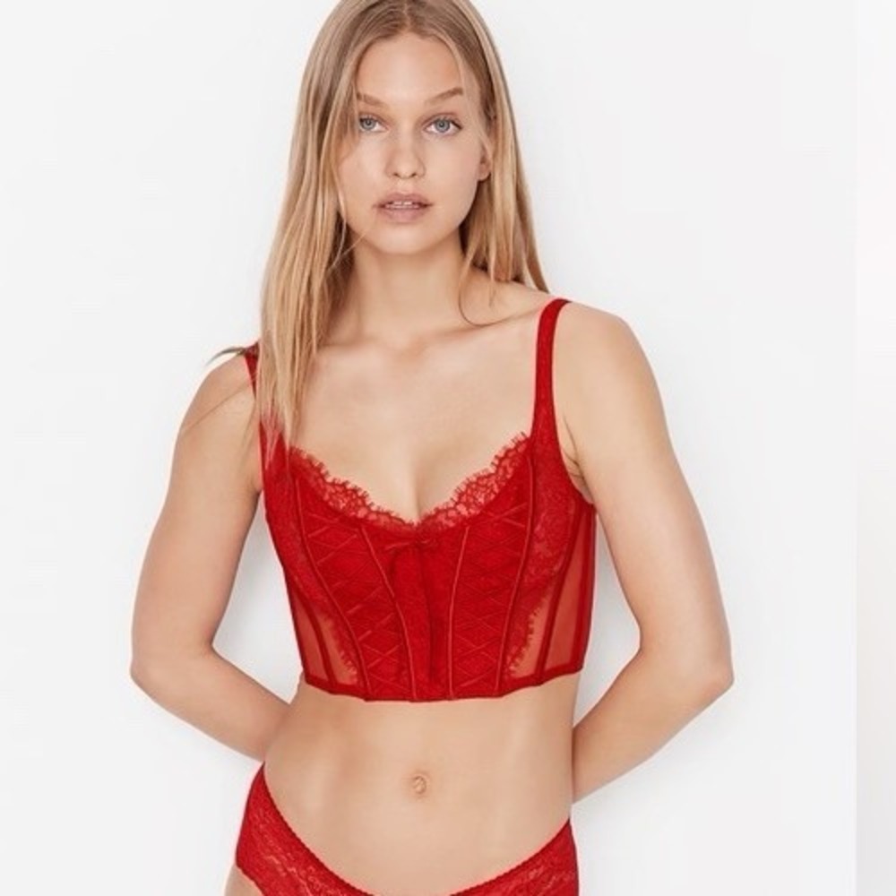 Victoria's Secret Dream Angels Red Lace-Up Corset Top Size M